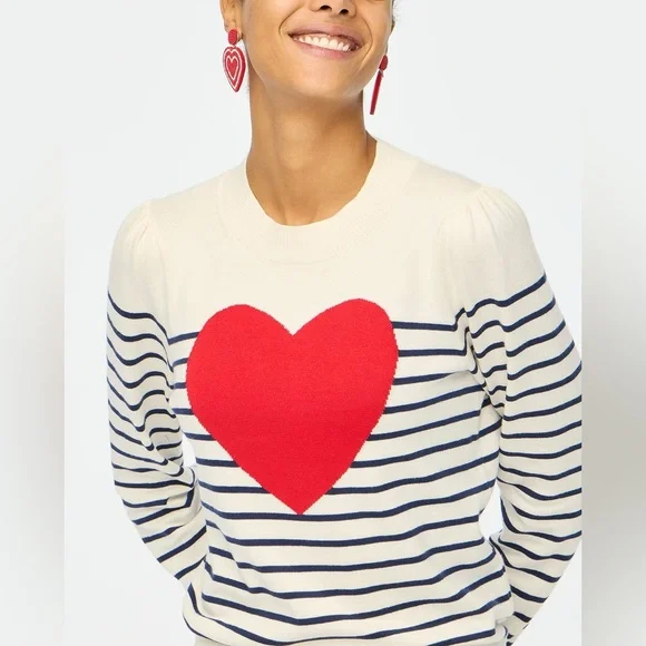 J Crew Striped Heart Sweater Crew Sweaters Nwt Jcrew Puffsleeve